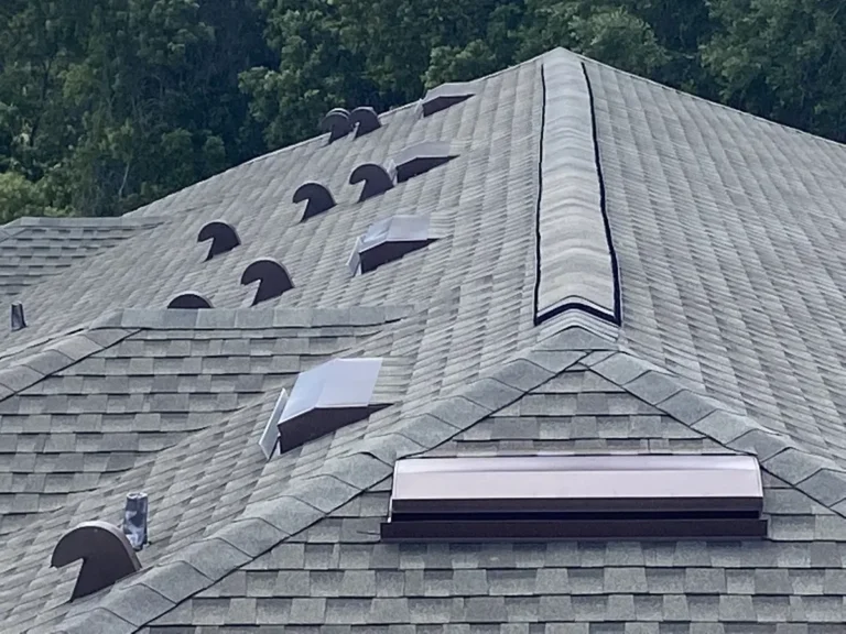 Completed condominium roof plane with ridge vent and turtle vents