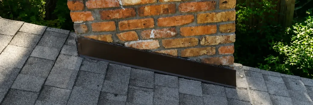 Close-up of new chimney step flashing on a newly shingled roof in Minnetonka, MN installed by Right Away Construction